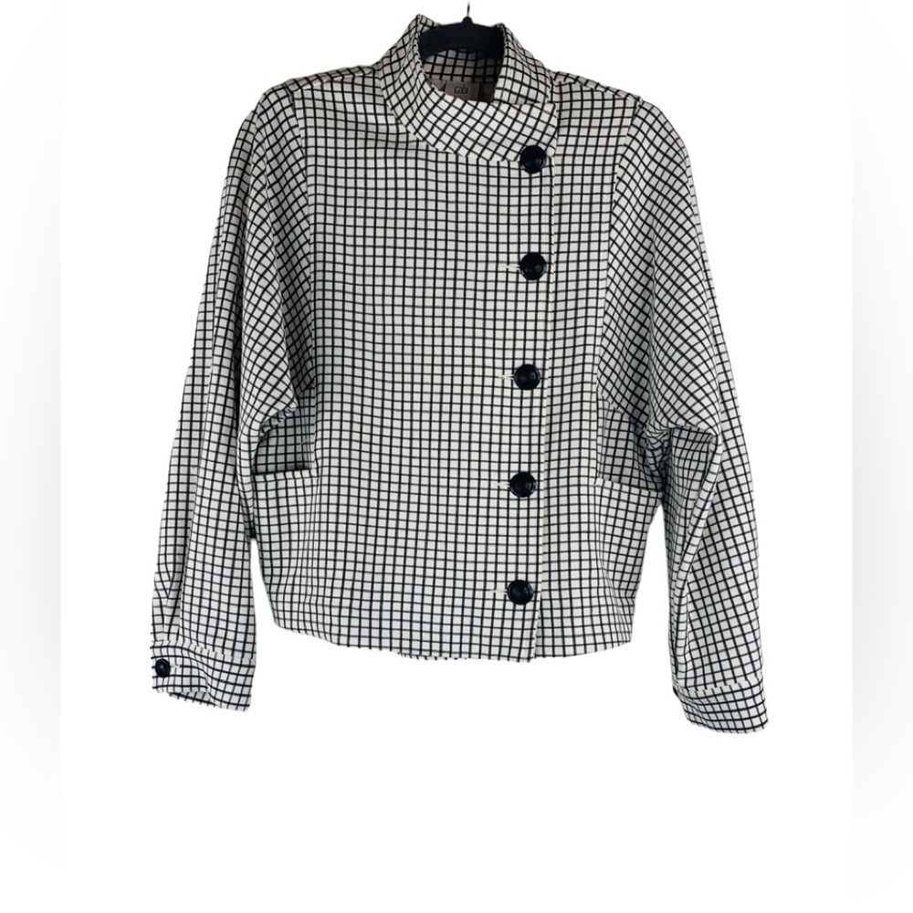 Cabi Windowpane Jacket Blazer White Black Size S